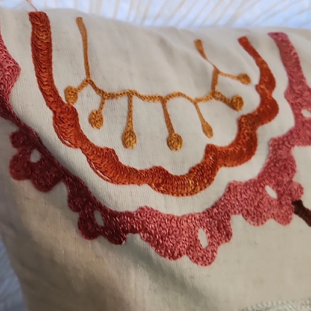 Cost Plus World Market Bird Floral Linen Cotton Pillow